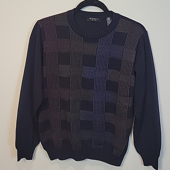 Segreto Made In Italy Fine Merino‎ Wool Crewneck Multi Color Pattern Men Sweater - Picture 1 of 6